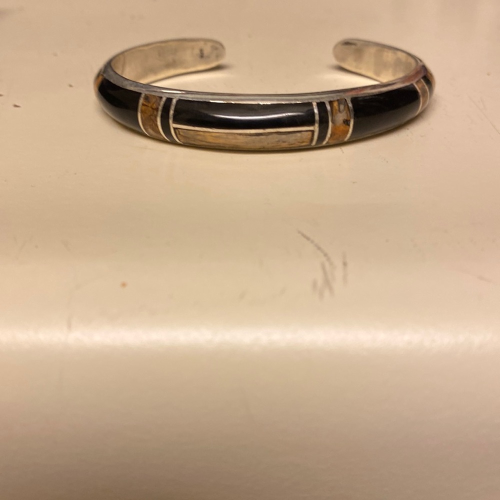 Bracelet .925 stamped black onyx wood inlay